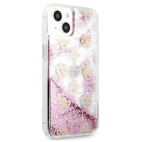 Guess Peony Liquid Glitter-cover til iPhone 13 mini, lyserød