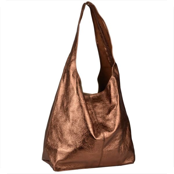 Læder shopper taske, brun, kobber metallic
