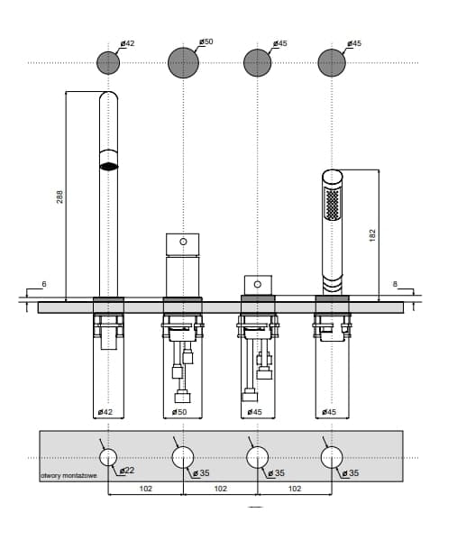 Illusion sort 4-huls badekarsarmatur Besco