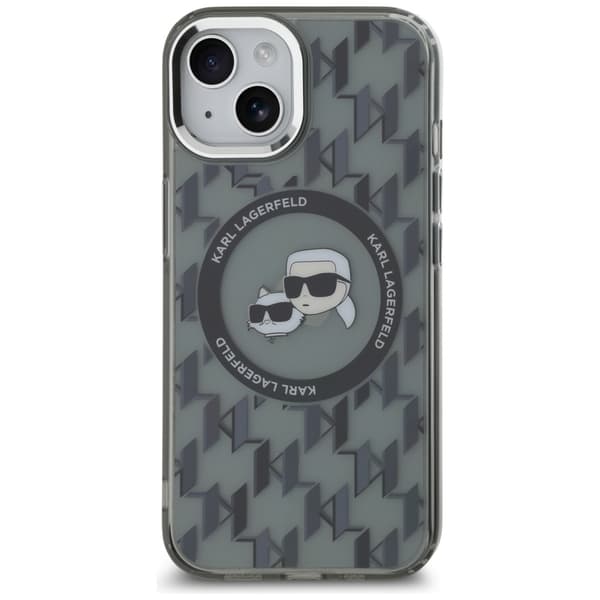 Karl Lagerfeld IML Monogram Karl&Choupette Head MagSafe-etui til iPhone 15 Plus, sort