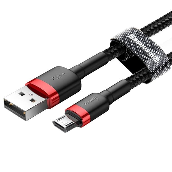 Slitstark nylonkabel USB microUSB 2A 3M svart och röd