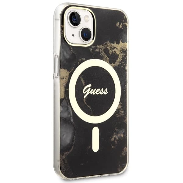 Guess Golden Marble MagSafe-etui til iPhone 14, sort