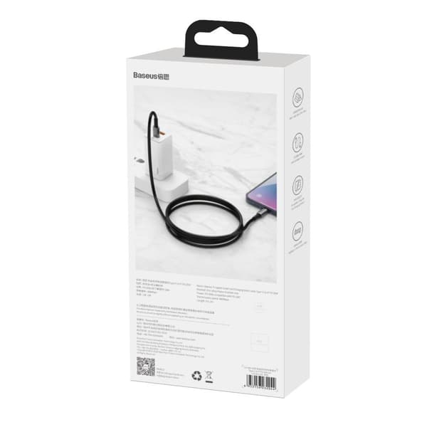 USB-C - USB-C pikalatauskaapeli 100W 2m - kokomusta