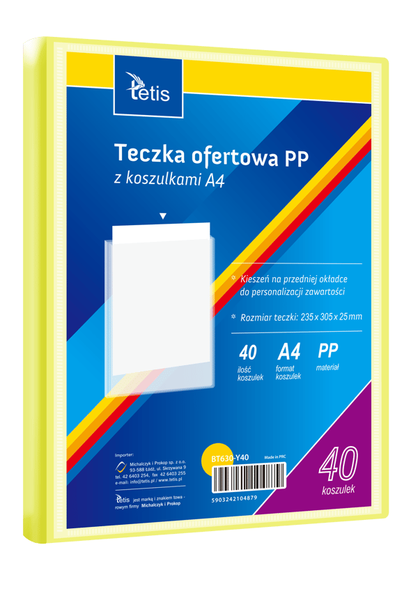 PP-esittelykansio, 40 taskua, A4, keltainen