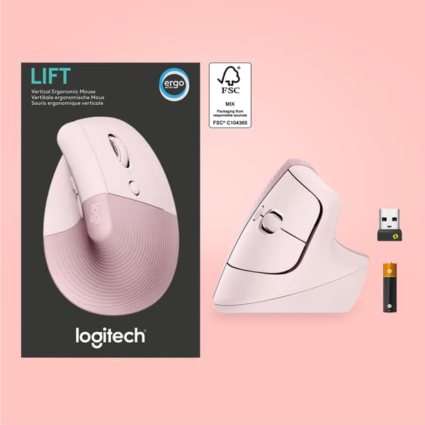 Logitech Lift Vertical Ergonomic Wireless/Bluetooth Rose datormus (910-006478)