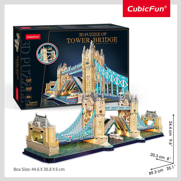 Kubisk kul. 3D LED-pussel. Tower Bridge. 220 bitar
