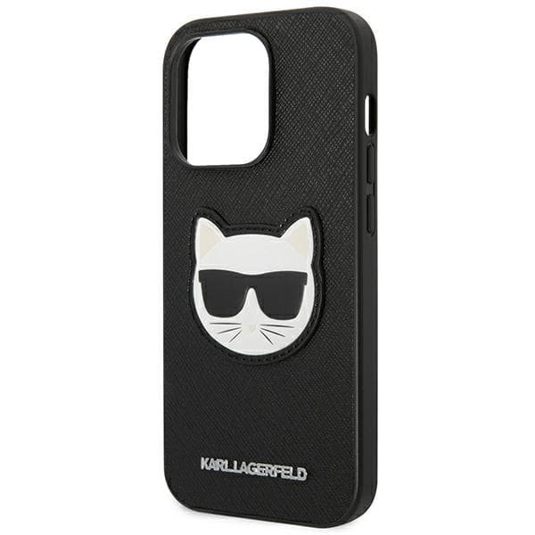 Karl Lagerfeld Saffiano Choupette Head Patch-etui til iPhone 14 Pro Max, sort