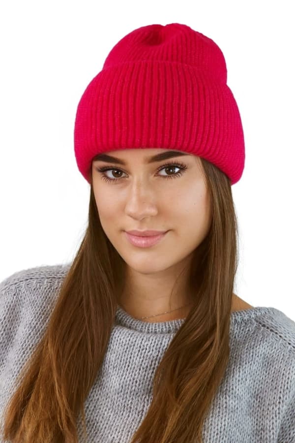 ALMA vintermössa med fluffig ränder, fuchsiafärgad