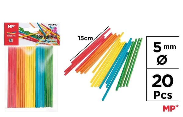 Farverige træpinde 5 mm 20 stk.