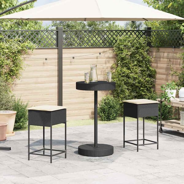 vidaXL 3-delt barsæt med hynder, sort polyrattan