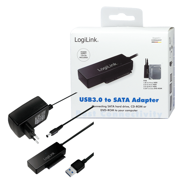 LogiLink 5 Gb/s USB 3.0 til SATA-adapter til harddisk/SSD og cd-drev op til 10 TB