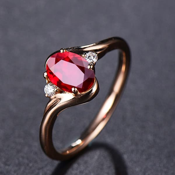 Dames sølvring, justerbar, rubinsten, diamantkrystaller