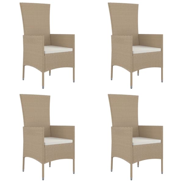 vidaXL Trädgårdsstolar med dynor, set om 4, polyrotting, beige