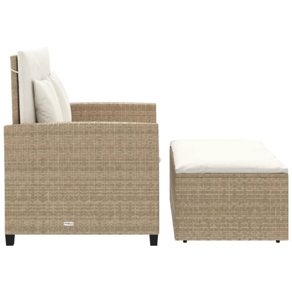 vidaXL Trädgårdssoffa med kuddar, 2-sits, beige, polyrotting