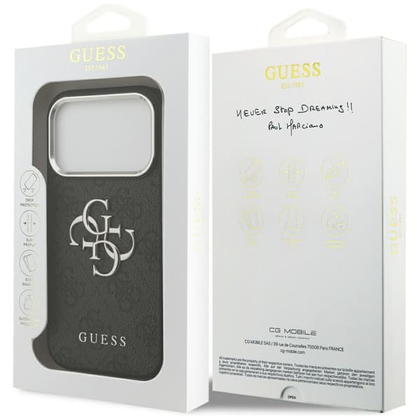 Guess 4G Big 4G Classic Logo-cover til iPhone 17 Pro, sort sølv