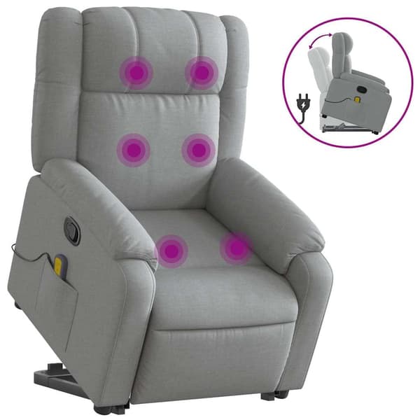 vidaXL Lyftbar massagefåtölj ljusgrå tyg