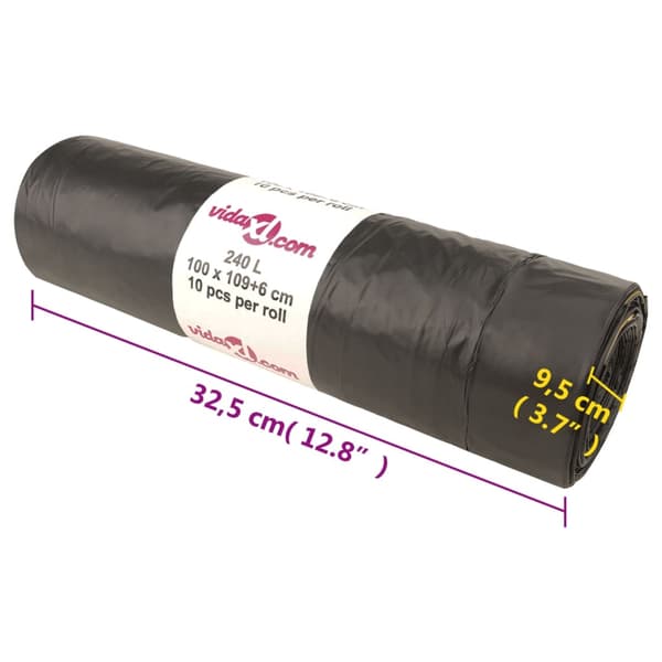 vidaXL affaldsposer, snøre, 150 stk., sorte, 240 l
