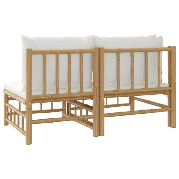 vidaXL 2-delat trädgårdsmöbelset, krämfärgade dynor, bambu
