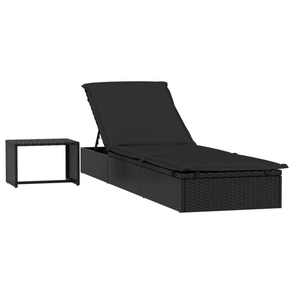 vidaXL liggestol med bord, 1 stk., sort, polyrattan