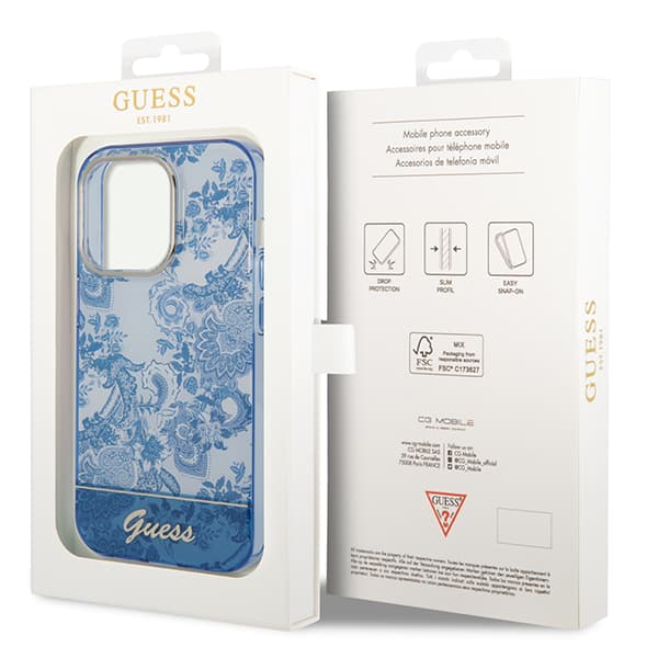 Guess Porcelain Collection-etui til iPhone 14 Pro Max, blå