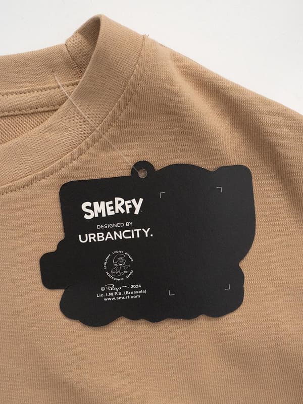 Oversize T-shirt för män Beige Smurfar Pixel Clapper L