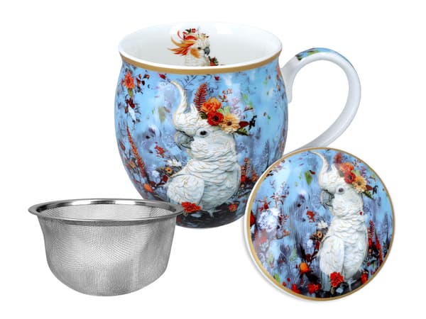 Fatmugg med lock - Kakadua Papegoja (CARMANI)