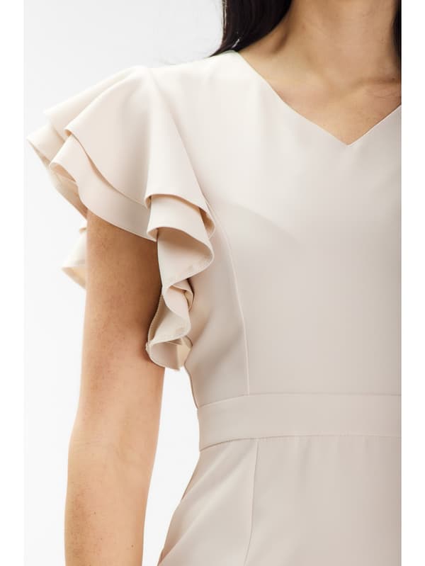 Istuva midi-mekko olkaimilla, beige M
