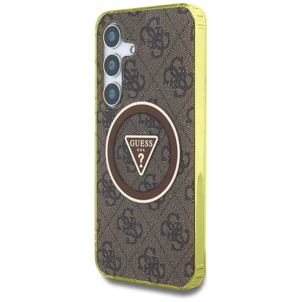 Guess 4G Glitter Triangle Buttons MagSafe-etui til Galaxy S25, Brun