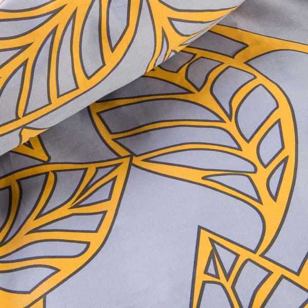 Bomullssängkläder 140x200 satin BOMULL grå med solgula blad