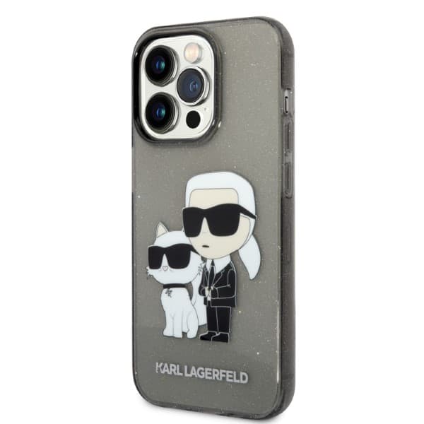 Karl Lagerfeld Liquid Glitter Karl&Choupette-etui til iPhone 14 Pro Max, sort