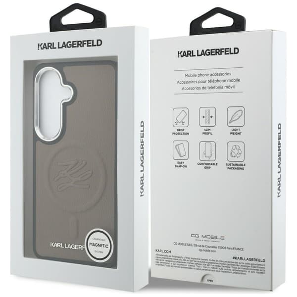 Karl Lagerfeld MagSafe-etui med prægede initialer og ring til Samsung Galaxy S26+, brun