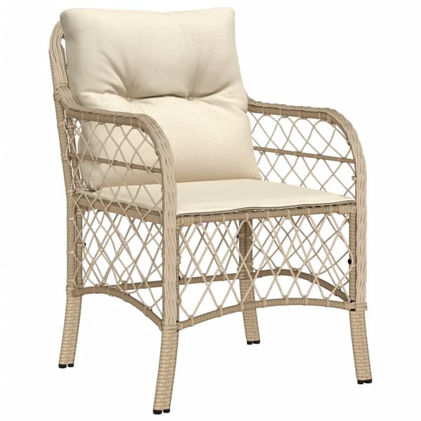 vidaXL 3-delat bistroset med kuddar, beige, polyrotting
