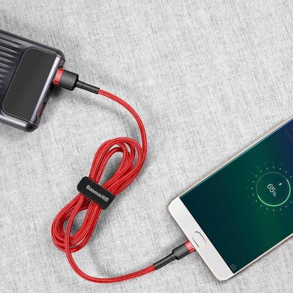 Holdbart fleksibelt kabel USB microUSB QC3.0 2.4A 1M rød