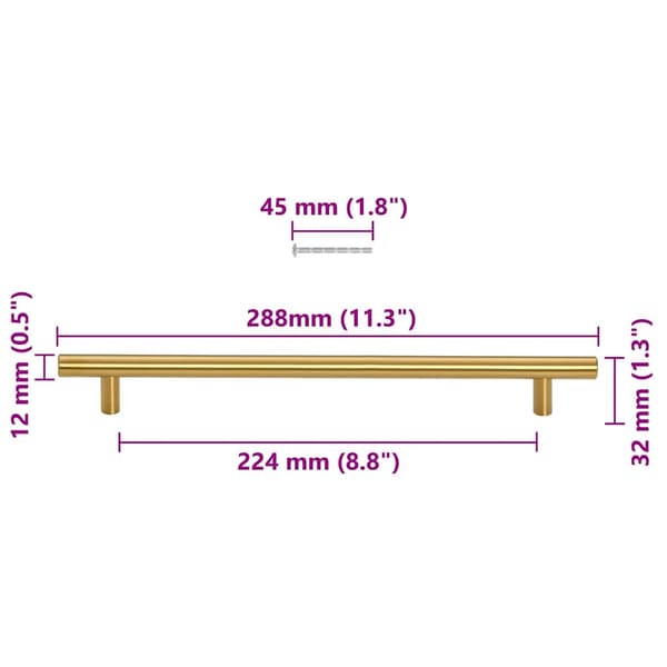 vidaXL skabsgreb, 5 stk., guld, 224 mm, rustfrit stål