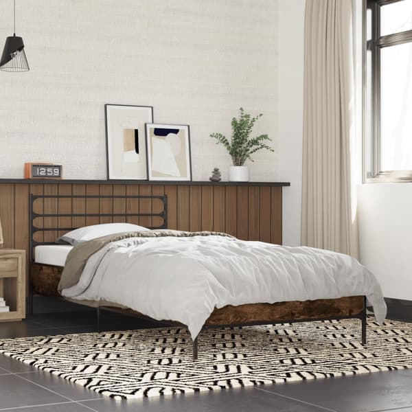 vidaXL sengestel røget eg 90x190 cm træbaseret materiale