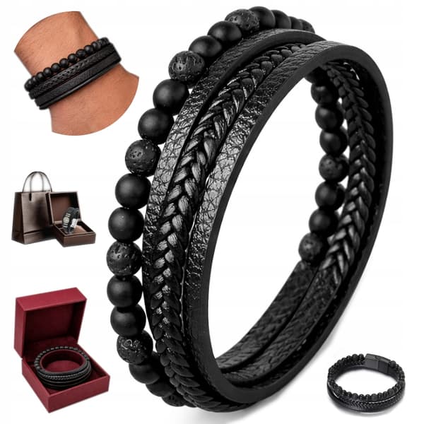 Herrflätat läderarmband i titan, premiumarmband, gåva