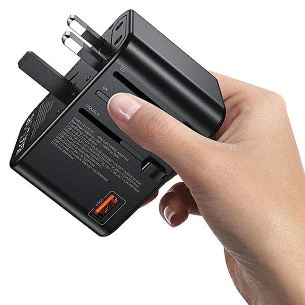 USAMS 1xUSB+2xUSB-C T62 65W 4-i-1 netværksadapter US/AU/EU/UK sort