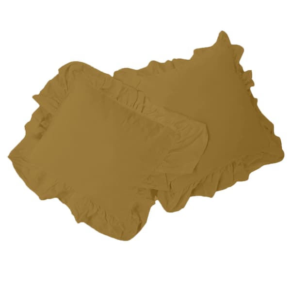 Bäddset 220x200 100% KRÄFTAD BOMULL med volanger, olivfärgad