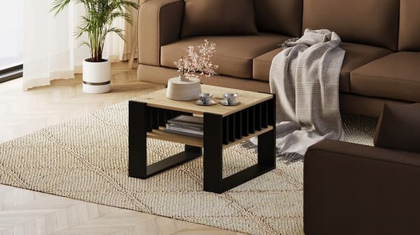 Sofabord med lameller 55x55 artisan/sort loft