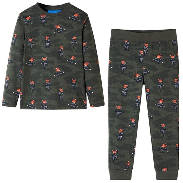 Barnpyjamas med lång ärm, khaki, 92
