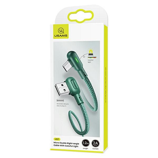 USAMS MicroUSB 2A Kabel 1,2m Vinklet U57 Grøn