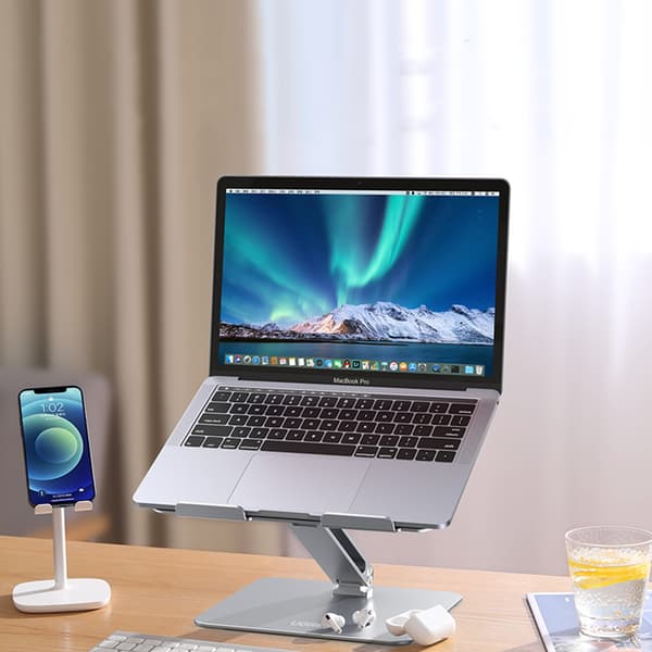 Hopfällbart laptopstativ, surfplatteställ för arbete stående, silver