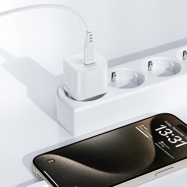 Mini PD 20W GaN Vægoplader + USB-C Kabel Hvid