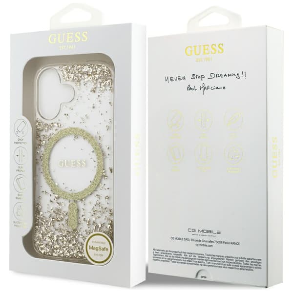 Guess Resin Bottom Glitter MagSafe-etui til iPhone 17 i guld
