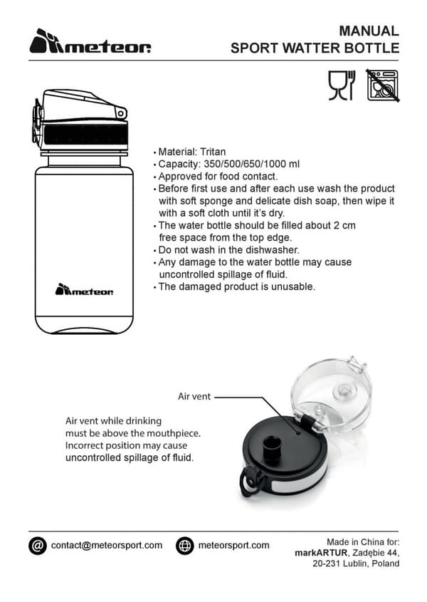 METEOR SPORT TRÄNINGSFLASKA 500ML 10107