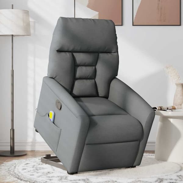 vidaXL Lyftbar massagefåtölj mörkgrå tyg