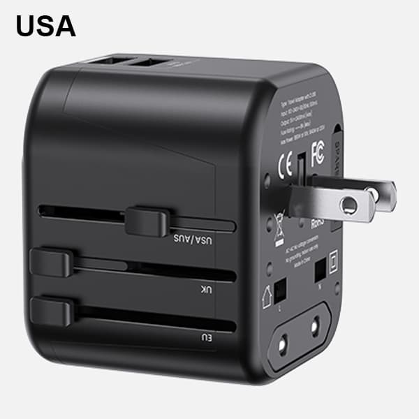 USAMS 2xUSB T55 12W 4-i-1 netværksadapter US/AU/EU/UK sort