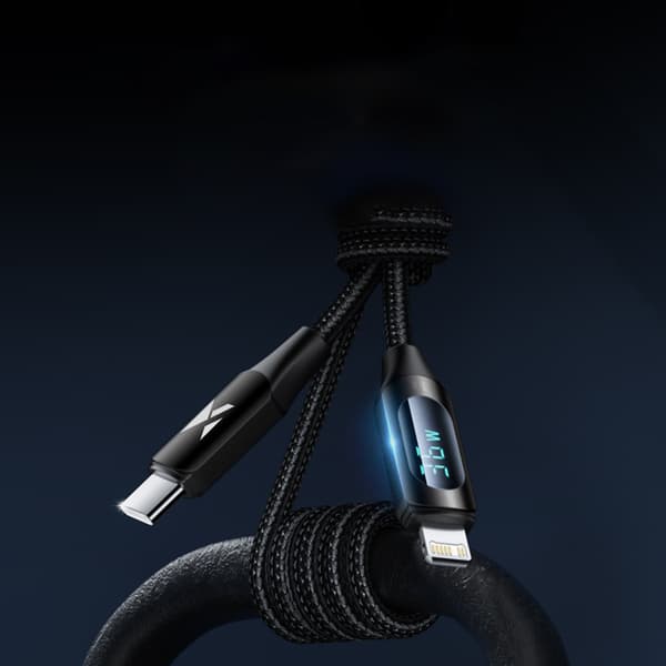iPhone USB-C - Lightning-kabel med LED-skärm 36W 2m svart