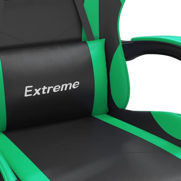 vidaXL drejelig gamingstol, sort og grøn, kunstlæder