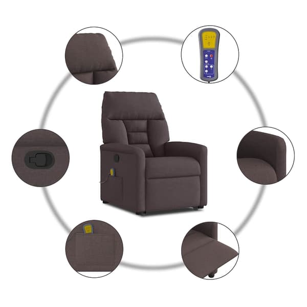 vidaXL Lyftbar massagefåtölj mörkbrunt tyg